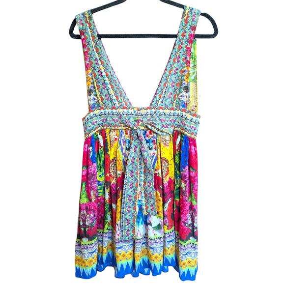 Camilla Deep V Mini Dress Festival Floral Print Beaded Resortwear Size Medium 2 - Picture 4 of 6